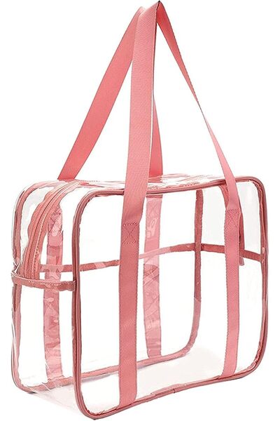 Delfino Silver Clear Makeup Handbag Travel Transparent Cosmetics Tote PVC Zip...