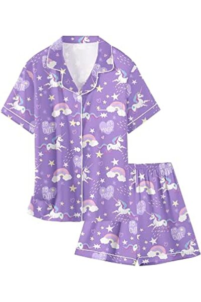 GENERAL Schbbbta Girls Boys Satin Pajamas Set, 2Piece Silk Nightwear Button-D...