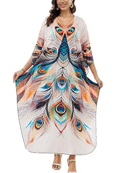 YouKD Maxi Dress V-neck Kaftan Boho Beach Bikini Cover Up Robe Plus Size Loun...