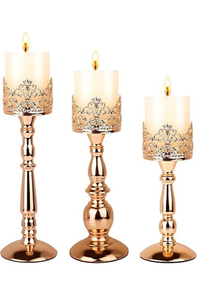GENERAL DRELIFAM Candle Holders for Pillar Candles Set of 3 Silver Vintage Ta...