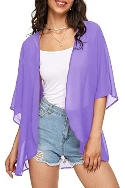 Indian's Women's Solid Puff Sleeve Kimono Cardigan Loose Cover Up Casual Blou...