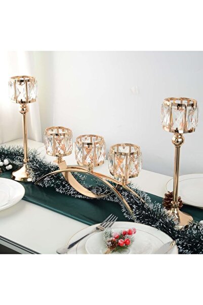 GENERAL 3 Arms Crystal Candle Holders, Arch Candlestick Table Candelabras Cen...