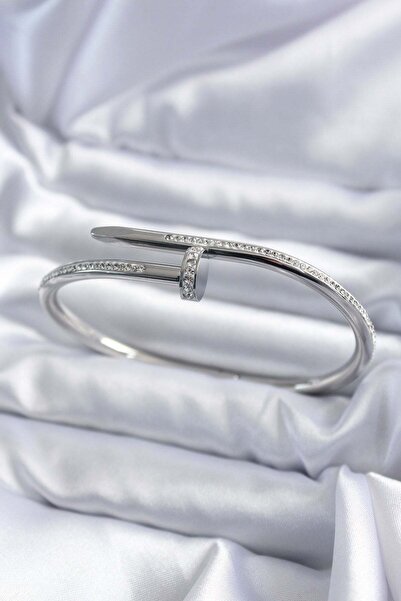 Inure Jewelry سوار نسائي من الفولاذ 316L باللون الفضي مزين بحجر الزركون