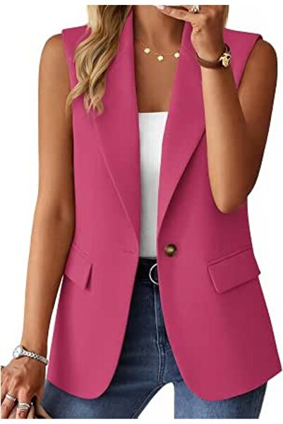 Minar Mina self Sleeveless Blazer Jackets for Women Casual Lightweight Solid ...
