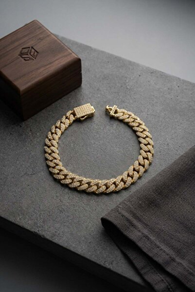 Inure Jewelry Cuban Chain Model Zircon Stone Gold Color Men's Bracelet