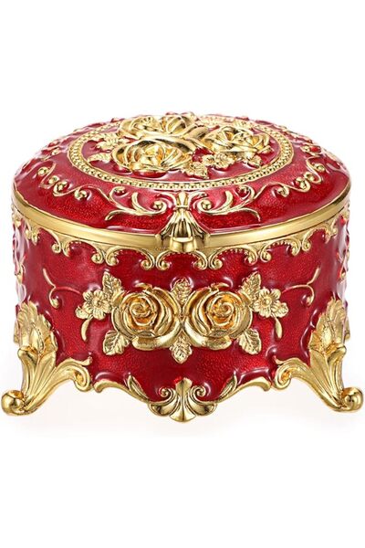 Hipiwe Vintage Round Jewelry Box Small Trinket Storage Organizer Box Gold Met...