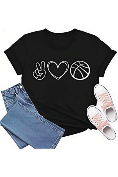 23ERVA Summer Outfit Women, Peace Heart Basketball Funny Vintage T-Shirt, Loo...