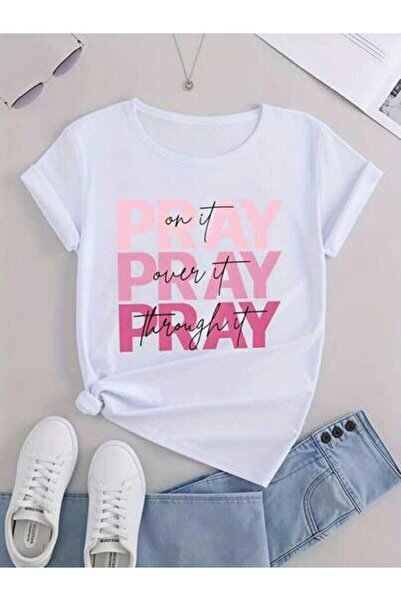 k222 Women's Pray On Over It Through It, Pure Cotton T-Shirt, Casual Summer W...