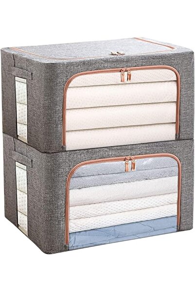 Arabest 2 Pack Clothes Storage Bags, Foldable Linen Cloth Steel Frame Storage...