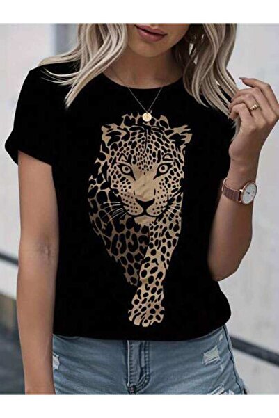 23ERVA Leopard Print, Women's Animal Pattern, Pure Cotton T-Shirt, Casual Wea...