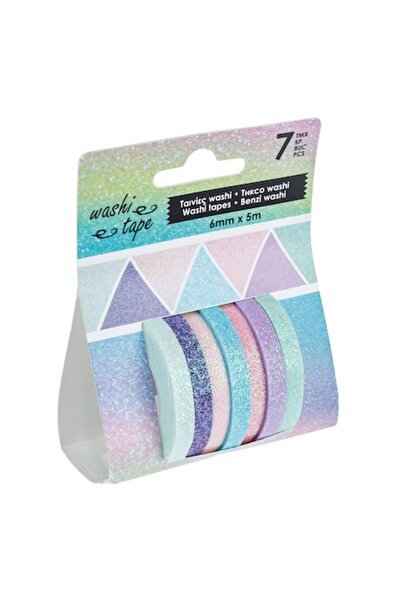 AAA Bandă Washi cu sclipici colorată 5m x 0.6cm - 7 bucăți