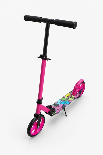 PlayZen 2 Tekerlekli Çocuk Scooter Büyük Tekerlekli Katlanabilir Ayarlanabilir Gidonlu Ayaklıklı Pembe