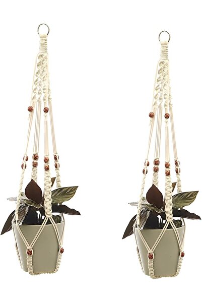 GENERAL Macrame Plant Hangers, 2 Pack Handmade Cotton Rope Hanging Planters S...
