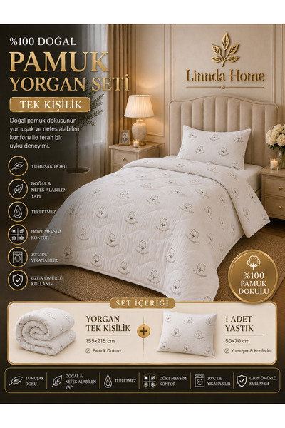 Linnda Home 100% Cotton Textured Single Duvet Set 155X215 cm + 1 Piece 50X70 ...
