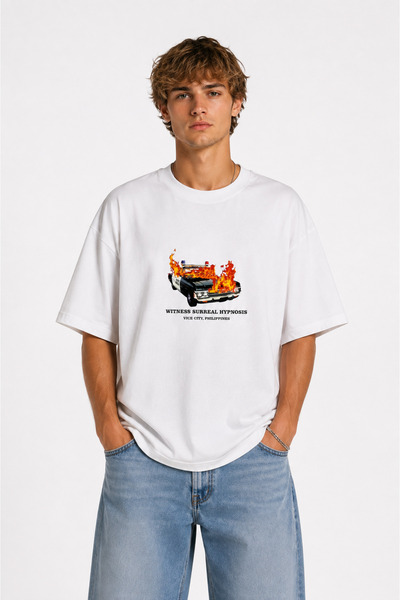 Compostela Unisex Women's Men's Police Car Flame Printed Design Printed Overs...