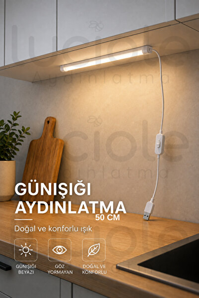luciole Günışığı 50 Cm Dolap Altı LED Lamba USB 5V Yapışkanlı Anahtarlı Mutfa...