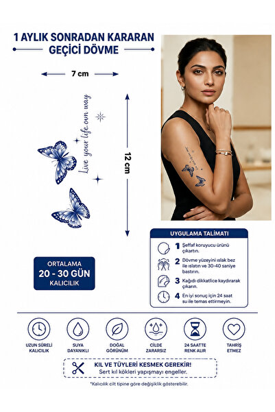 medink tattoo 1 Aylık Sonradan kararan Gerçekci Kelebek ve yazı model Geçici ...