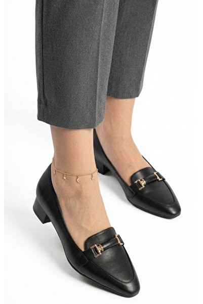 Gönbeler Women's Black Loafer Shoes 2 cm Square Heel Stylish Daily Casual Cla...