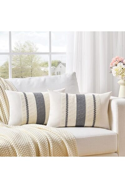 Fancy Homi Set of 2 Dusty Blue Vintage Lumbar Decorative Throw Pillow Covers ...