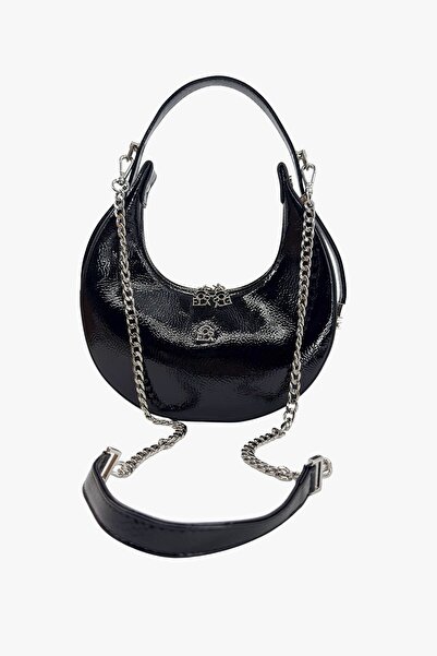 SOSELA 67-7143 Women's Wrinkled Patent Leather Black Crossbody Bag