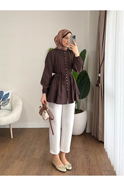 MOONSC Women's Trendy Waist-Tie Detailed Shirt