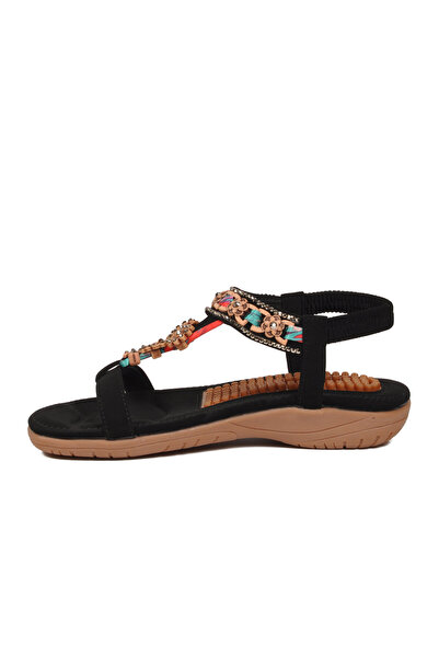 Voyager Women's Black Padded Sole Stone Detailed Ankle Strap Stylish Sandals ...