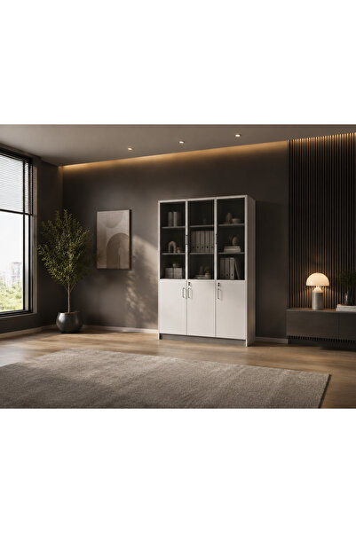 LastHome Wooden 3-Door File Cabinet White and Gray