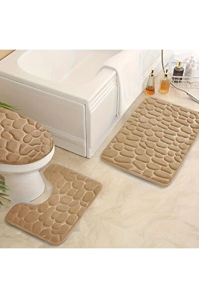GENERAL 3 Piece Bathroom Rugs Sets, U-shaped Cobblestone Memory Foam Bathroom...