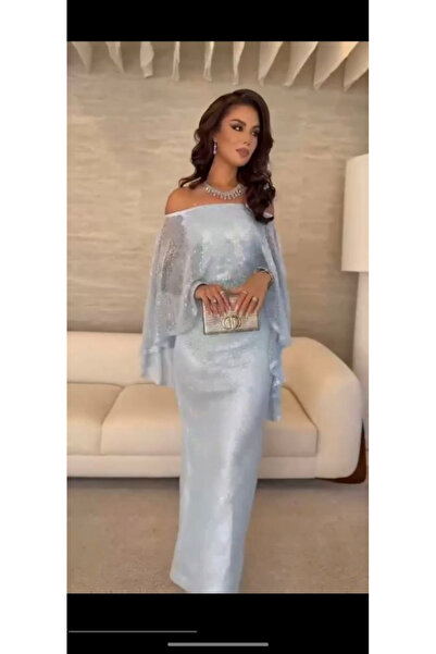 FASHION Shiny Crystal and Sequin Embellished Cape Evening Dress for a Luxurio...