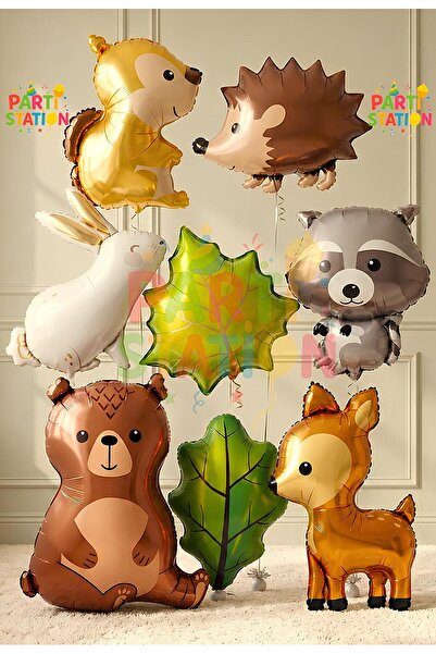 Parti Station Safari Balon Orman Hayvanları Woodland Balon Set - 8 Parça Büyü...