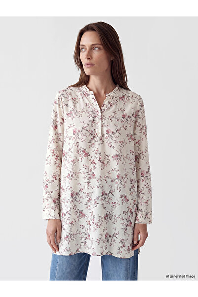 LC Waikiki Lcw Grace Ecru Ruffled Collar Floral Women's Tunic