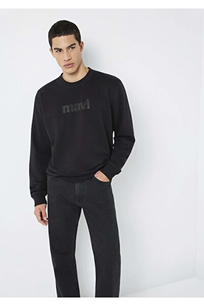 Mavi M0S10551 Logo Printed Crew Neck Men's Sweatshirt Black