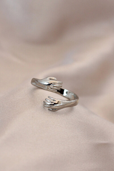 SORA GROUP Adjustable Silver Color Metal Embracing Hands Model Ring