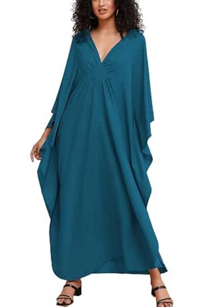 YouKD Women's Solid Color Bohemian Kaftan Dress Beach Cover Ups Plus Size Bat...