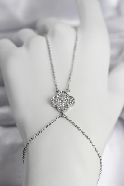 SORA GROUP Brass Silver Color Clover Model Women's Şahmeran