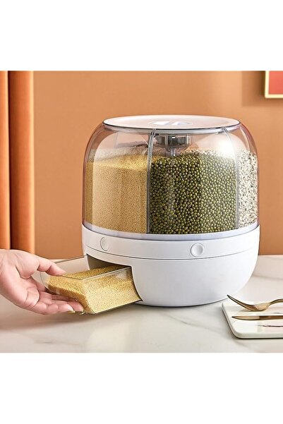 Generic 6 Grid Rice & Grain Storage Container, 360° Rotating Dry Food Dispens...