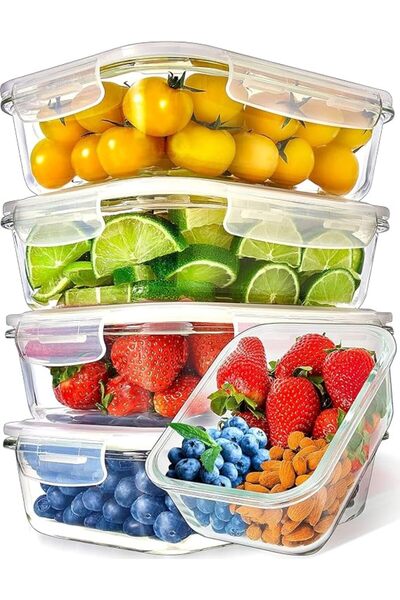 GENERAL 4 PCS Glass Food Storage Containers, Meal Prep Containers, Airtight G...