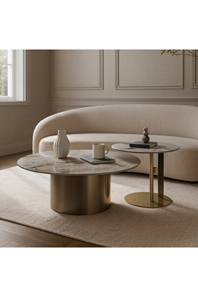 Baytonia Beralta Steel and Marble Coffee Table Gold and Gray - 2 Pieces