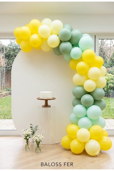 baloss fer Papatya Concept 30-Piece Pastel Yellow Macaron Yellow Eucalyptus Macaron Green Balloon Set Party Decoration