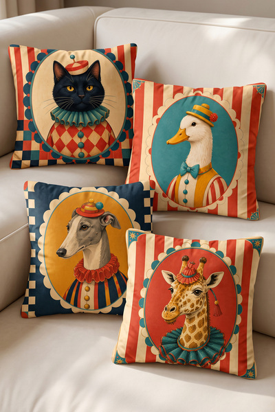 Artvibe Circus Themed Animal Portrait Decorative Throw Pillow Cover Set of 4,...