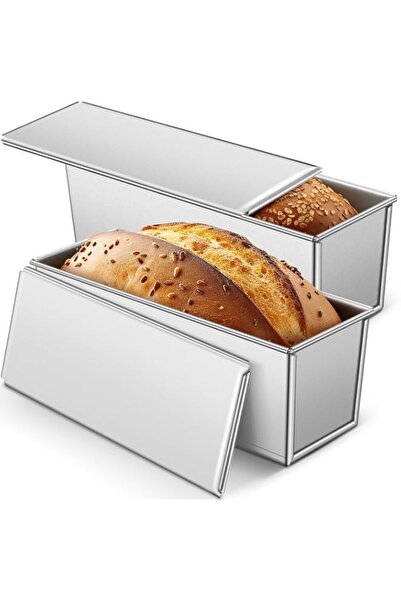Generic 2 Pack 2 lb Pullman Loaf Pan with Lid, 13 x 4 Inch Nonstick Bread Loa...
