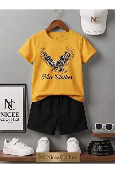 Leto Lykia Summer Children's T-Shirt Shorts Unisex (Black Eagle Printed)