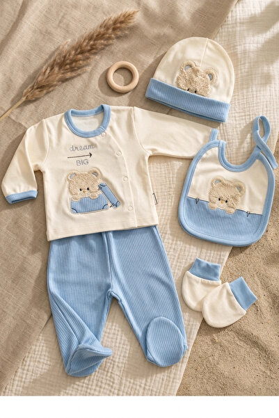 Gaye Little Bear 0-3 Months Cotton 5-Piece Baby Hospital Discharge Set - Newb...