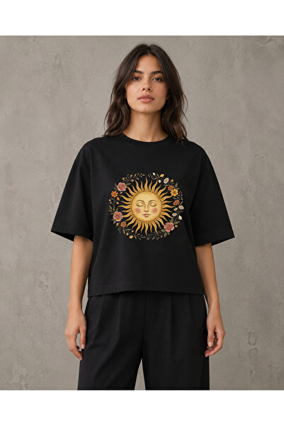 fingerjewerly Sun Flower Printed Oversize T-Shirt Unisex 80% Cotton Vintage B...