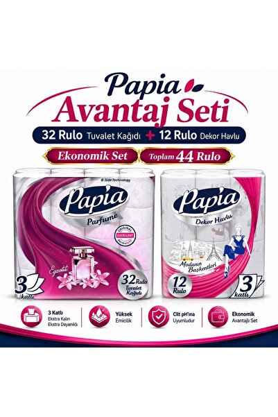 Papia Tuvalet Kağıdı (3 Katlı) 32 Li Pk Egzotik Parfümlü + 12 Li Paket Kağıt ...