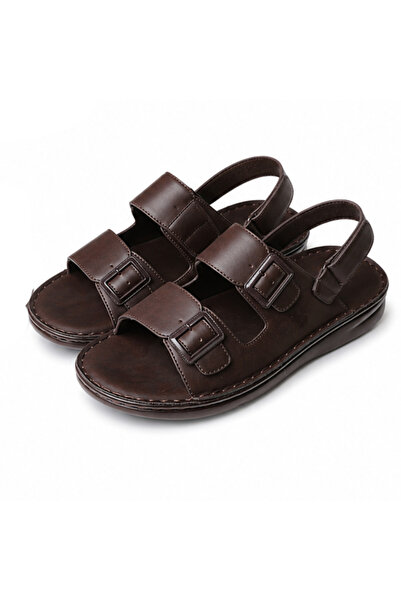 Generic Brand Men's Leather Sandals with Two Adjustable Straps and Back Strap...