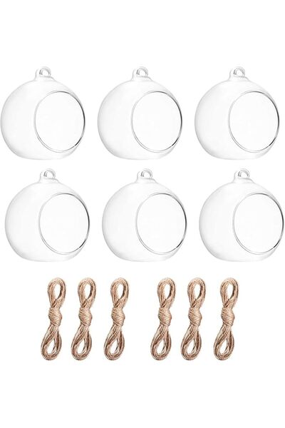 Tazweeq 6 Pcs Hanging Glass Globes, Tea Light Candle Holders, Air Plant Terra...