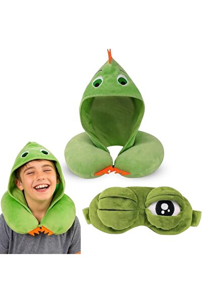 Astralwerks Pillow with Hood and Eye Mask for Kids - Travel Neck Support, Sof...