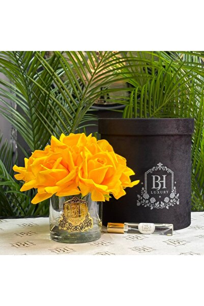 BELİZ HOME Bh Luxury Artificial Wet Rose Arrangement with Decorative Glass Va...