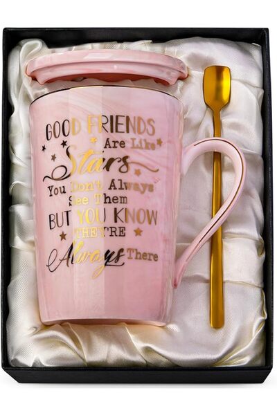GENERAL Teacher Appreciation Gifts for Women, 14oz Pink Marble Ceramic Gold P...